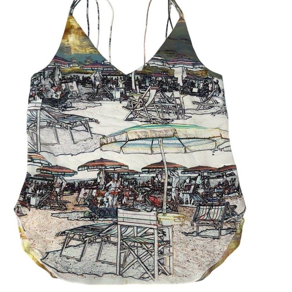 Amanda Uprichard Cami Women M Beach Sunset Graphic 100% Silk Spaghetti Strap - Picture 2 of 10